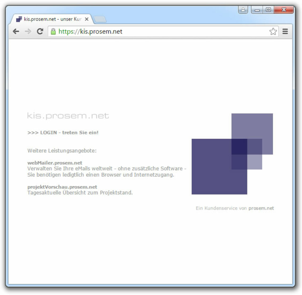 Bild der Startseite des Kunden-Informations-System kis